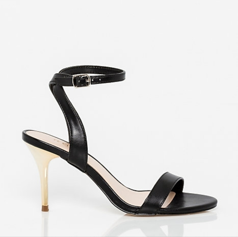 Le Chateau 3.5 inch heel Black Faux Leather Ankle Strap with Gold Heel